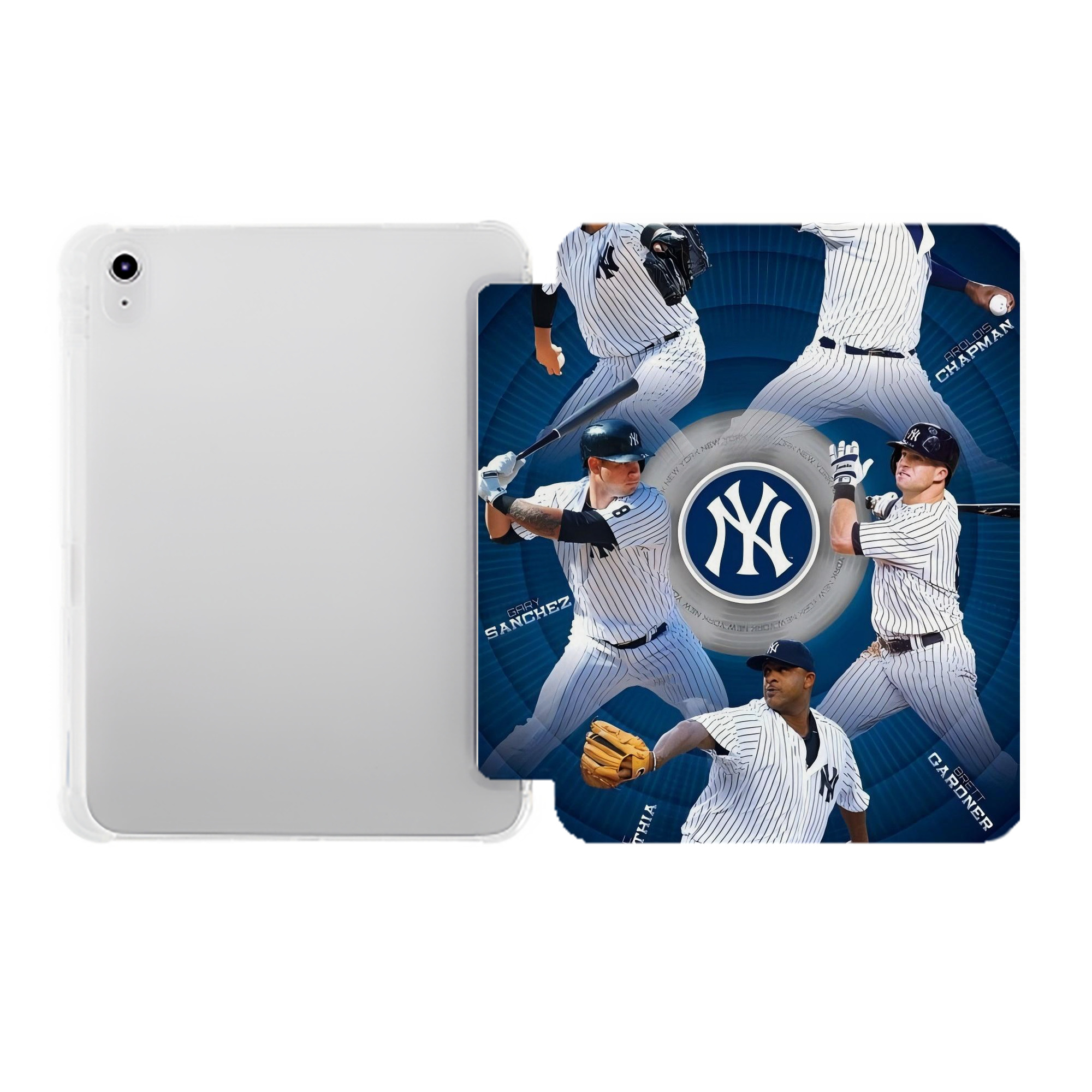 New York Yankees 222 Premium Tri-Fold PU Leather & Silicone IPad Case With Pencil Slot – Fits 9.5,10.5,10.9 – Adjustable Stand, Slim, Protective